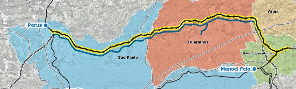 Projeto proposto: Ferroanel Norte Ferrovia para transporte de cargas Traçado junto ao RODOANEL Ligação entre as Estações Perus (São Paulo) e Manoel