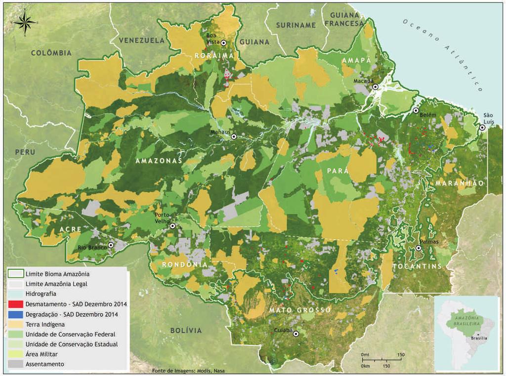 Estatísticas do Desmatamento De acordo com o SAD, o desmatamento (supressão total da floresta para outros usos alternativo do solo) atingiu 95 quilômetros quadrados em dezembro de 2014 (Figura 1 e