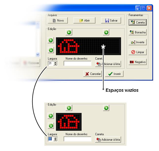 Utilizando as ferramentas, faça o desenho desejado, na tela de edição. Procure deixá-lo sempre próximo a borda esquerda da tela de edição.