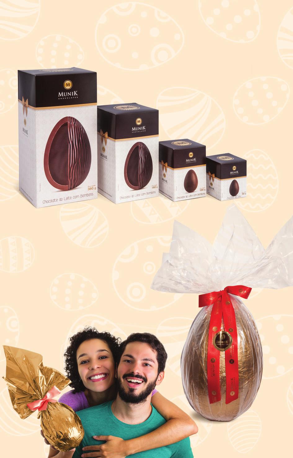 tradicionais CHOCOLATE AO LEITE 50g cód. 6 - R$ 9,20 100g cód. 10 - R$ 18,50 180g cód. 20 - R$ 33,80 380g cód. 12783 - R$ 68,90 OVINHOS AO LEITE A Granel cód.