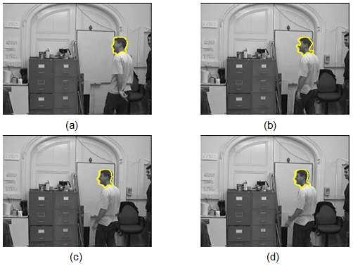 Fig. 9. Resultado do terceiro teste para os frames n o 1, 9, 10, 11 da sequência do vídeo2. O quarto teste apresenta apenas uma mudança em relação ao teste anterior.