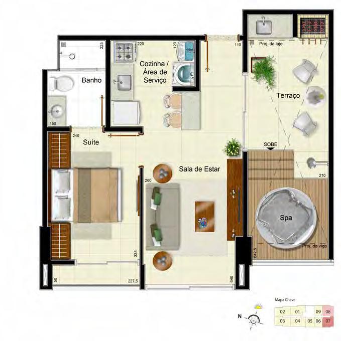 21 0 pavimento apt0 2107 - terraço área privativa 50,14 m² O apartamento da ilustração refere-se a unidade em