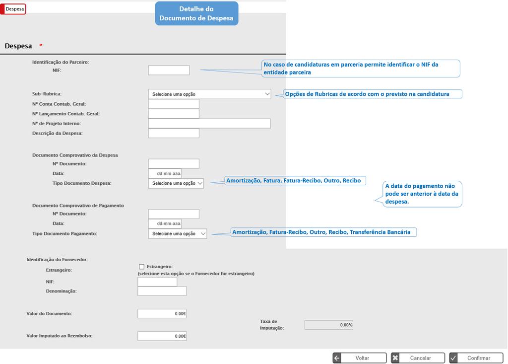 4.4.2 IMPORTAÇÃO DE DESPESAS No registo de despesa através da funcionalidade de importação do template