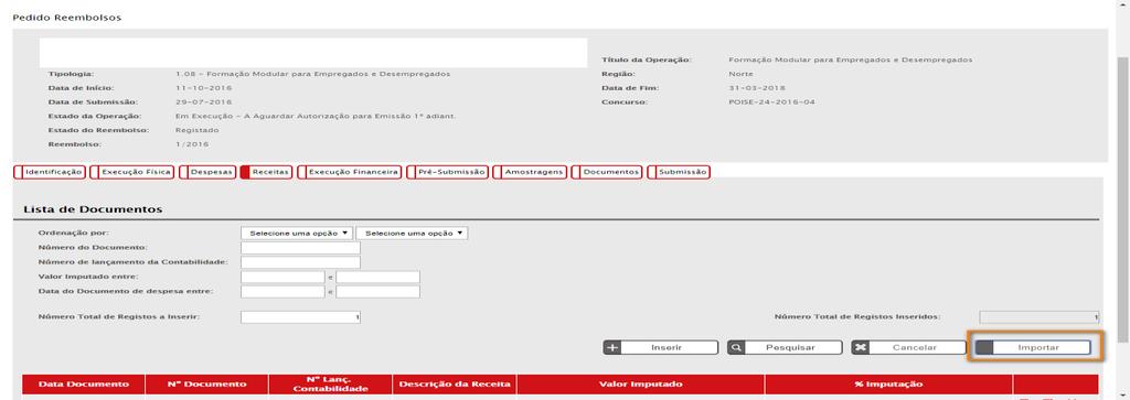 Contabilidade Geral: Número de lançamento do documento na contabilidade geral (20 caracteres); Descrição da Receita: Descrição sumária da origem da receita (60 caracteres); Valor do Documento