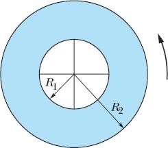 Figura 11-51 Problema 54. 55 Um disco de vinil, horizontal, de massa 0,10 kg e raio 0,10 m, gira livremente em torno de um eixo vertical que passa pelo centro com uma velocidade angular de 4,7 rad/s.