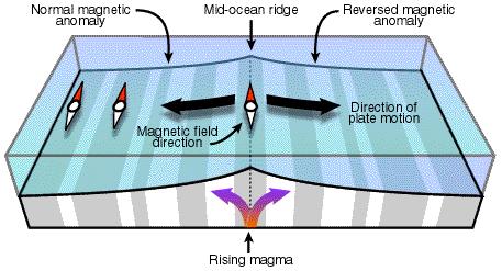 Reversões do campo magnético A magnetização destas rochas implicava em um