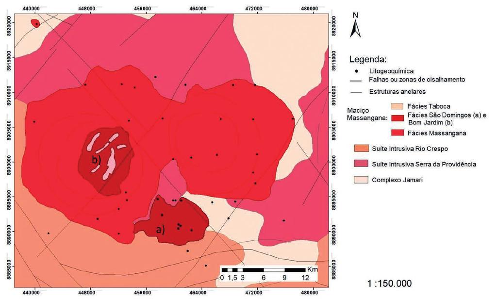 Figura 3 Mapa faciológico do Complexo Massangana modificado de Romanini (1982) com localização dos pontos amostrados neste estudo.