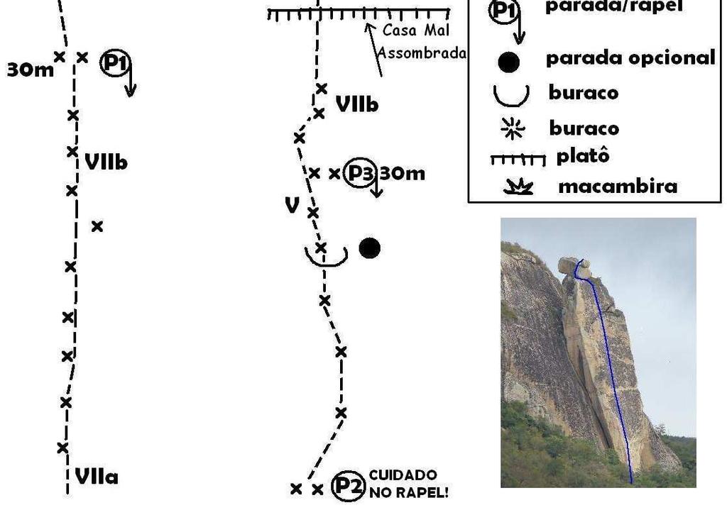 47 2. Costas Quentes (5 VIIb E2 D1) 130m Via inteiramente fixa, possui um crux técnico no início e passadas mais atléticas no restante da primeira enfiada, na 3ª ou 4ª enfiada está o segundo crux,