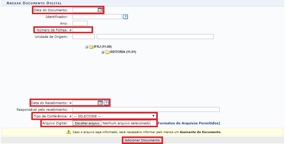 Vale lembrar, que o Sistema não reconhece documentos que não estejam em formato PDF.