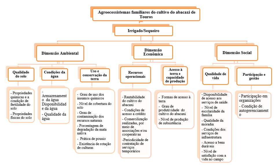 Figura 1 Diagrama de sistematização dos indicadores de sustentabilidade agregados das dimensões ambiental, econômica e social. Fonte: Camelo (2013).