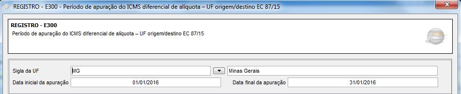 Registro E310 Neste registro, devem ser informados, no campo Valor total dos débitos por saídas e prestações origem/destino o