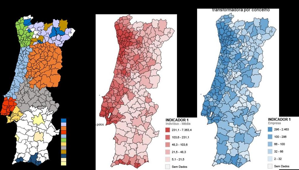 Figura 2-5- Áreas de concessão e de licenciamento, Densidade Populacional e da Indústria Transformadora Fonte: Empresas do setor de gás natural e PORDATA A informação relativa aos consumidores que