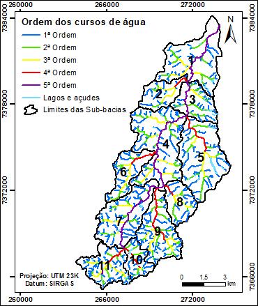 A classe de uso do solo e cobertura vegetal mais presente ao longo da Bacia Hidrográfica é de matas (área florestal), que corresponde aproximadamente a 41% da área de estudo.