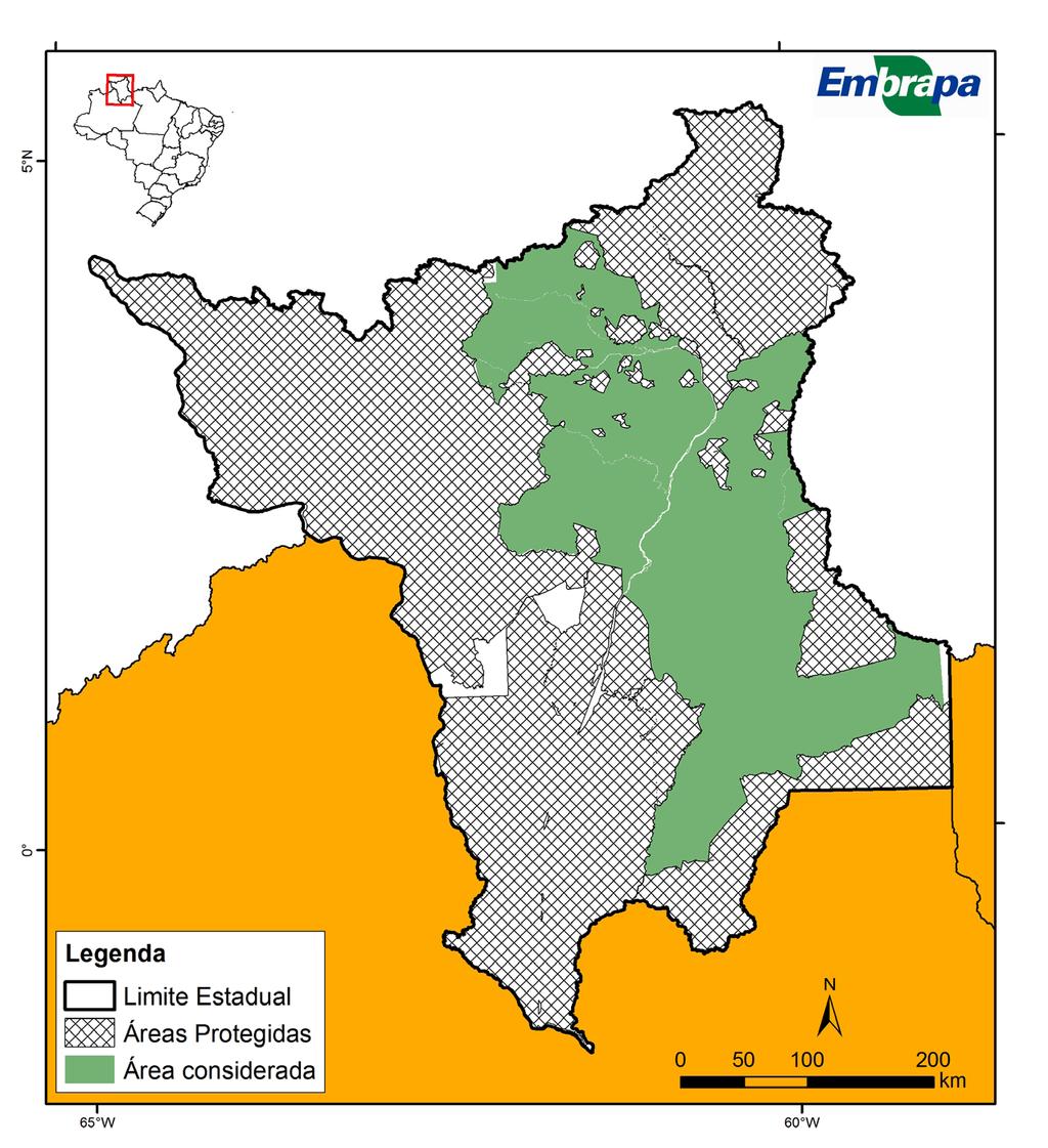 Avaliação da aptidão agrícola das áreas disponíveis do Estado de Roraima 11 Figura 2. Área do ZEE Roraima Central considerada.