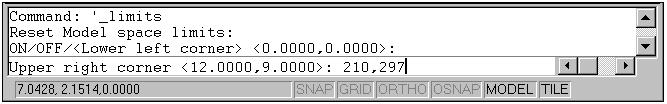 COMANDO DRAWING LIMITS Os limites para desenho definidos como padrão pelo AutoCAD [(0,0) e (12,9) - pontos x,y do canto inferior esquerdo e canto superior direito da tela, respectivamente], na