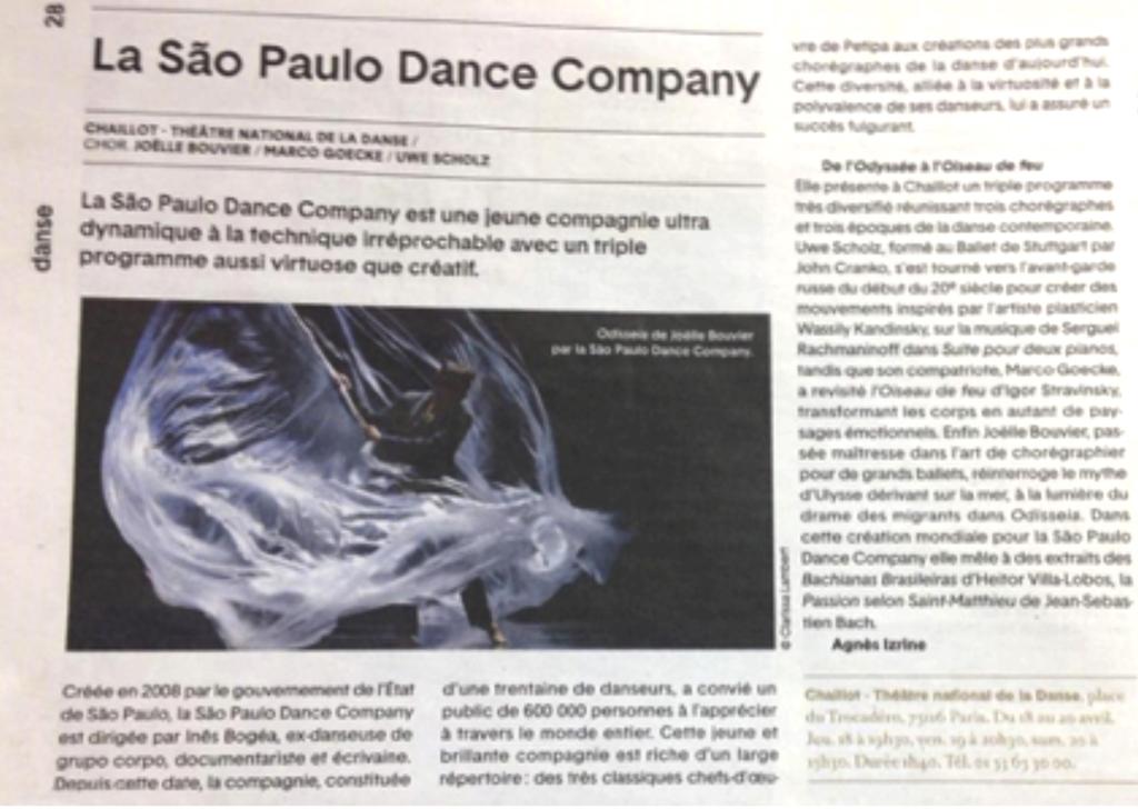 CRÍTICAS A São Paulo Companhia de Dança é uma jovem companhia muito dinâmica e com uma técnica impecável.