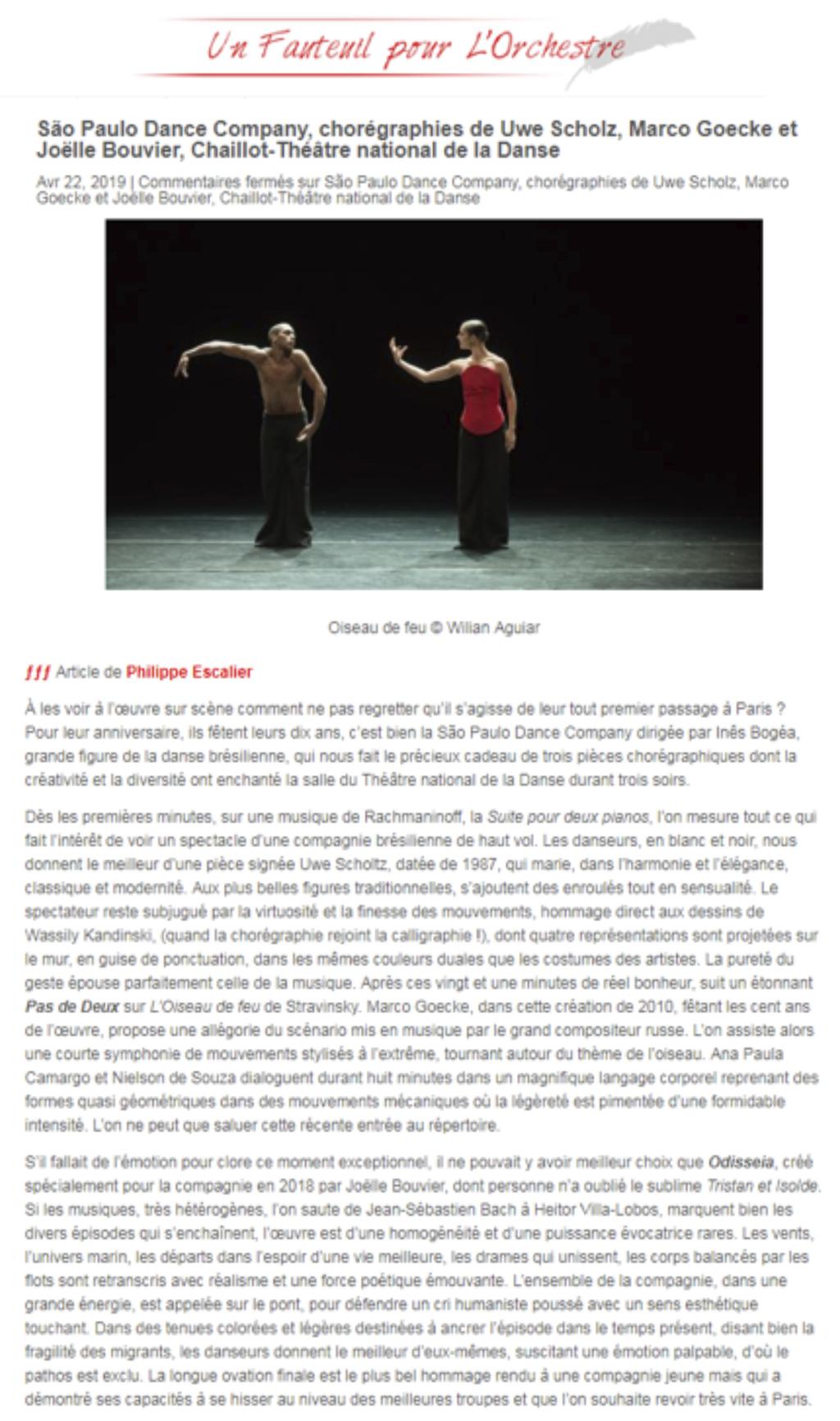 [...] Para a comemoração dos dez anos, a São Paulo Companhia de Dança, dirigida por Inês Bogéa, grande figura da dança brasileira que nos trouxe esse ótimo presente de três obras coreográficas, onde