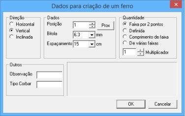 Ainda é necessário acessar o critério Ferros Comprimento / Formato antes de inserir o ferro variável para definir Comprimento = Entre faces e Ferro Variável = Variação de uma Faixa, conforme