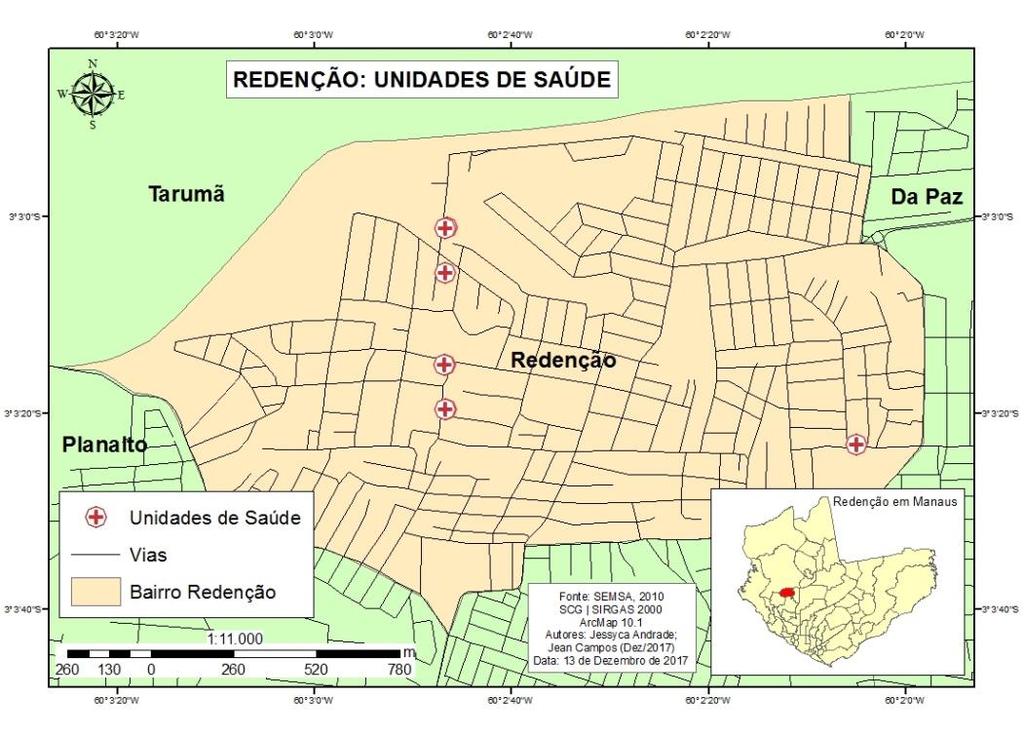 Figura 1. Mapa de localização dos Aglomerados Subnormais do Bairro Redenção Manaus- AM.