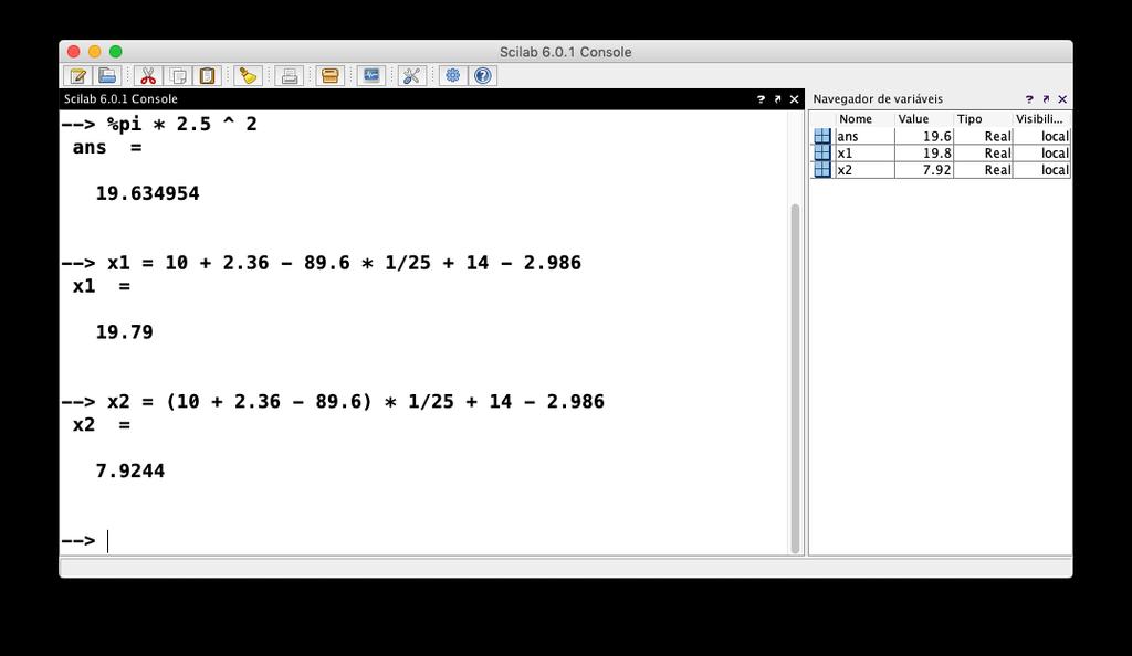 Sobre a linguagem: Alguns exemplos Terceiro comando (usando parênteses): > x2 = (10 + 2.36 89.6) 1/25 + 14 2.