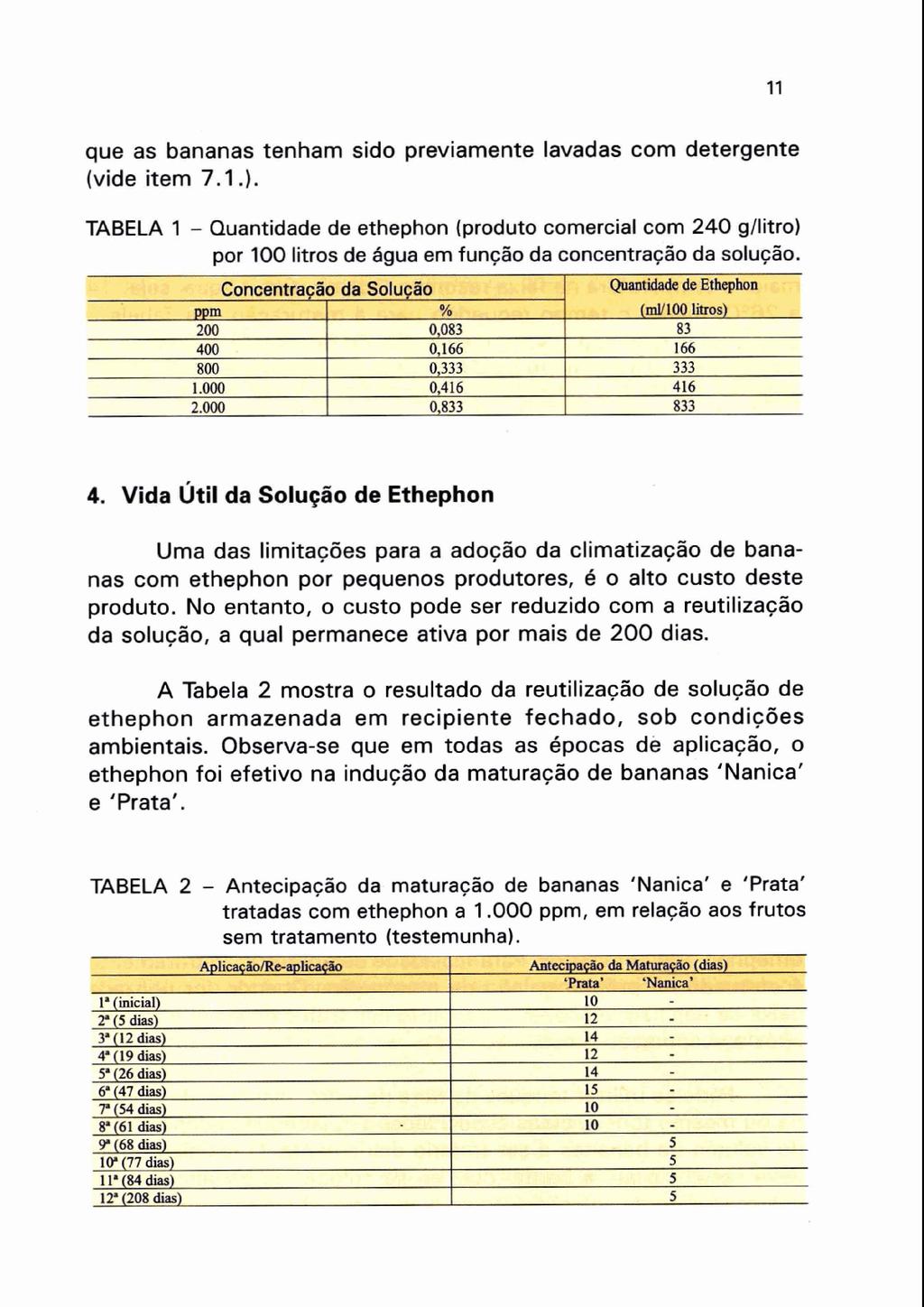 que as bananas tenham sido previamente lavadas com detergente (vide item 7. I.).