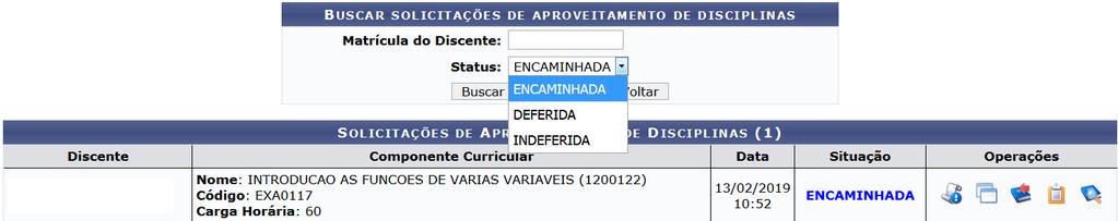 Figura 14 Emitir parecer Irá automaticamente aproveitar o componente curricular no