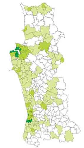 223 Distribuição geográfica da penetração de TV por cabo (Portugal Continental) Gráfico 6.