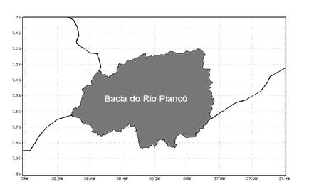 A área útil para visualização dos campos derivados corresponde as latitudes entre 7ºS e 8ºS e longitudes entre 37,4ºW e 39ºW (Figura 6) e contem a bacia hidrográfica do Rio Piancó.