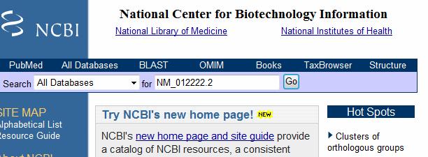 2. Localizar o exão 7 2.1 Retorne à home page do NCBI 2.