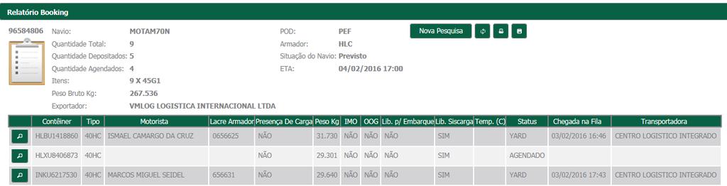 Importadores/Exportadores Extração de relatórios: 1 - Relatório por Booking: Este relatório oferece informações específicas de quantidades e itens, se as unidades depositadas estão com presença de