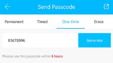 Após utilização é desactivado. É gerado um código aleatório de 6 dígitos. Nota: O código deve ser introduzido no controlo de acesso num prazo de 6h para ser válido.