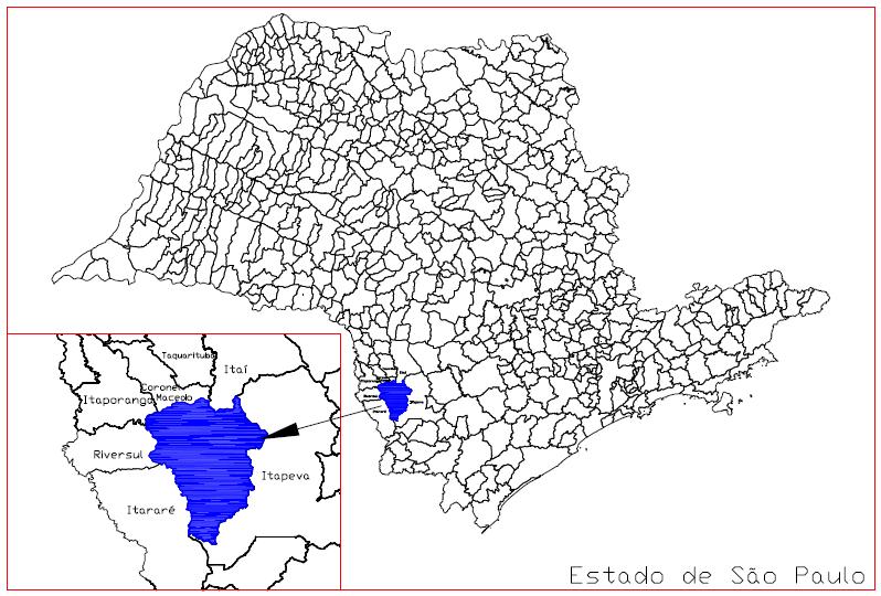 METODOLOGIA O município de Itaberá (Figura 1) localiza-se na região sudeste a uma latitude 23 51 43 Sul e longitude 49 08 14 Oeste, estando a 318 km da Capital.