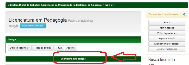 escolha a coleção: 2) Em seguida dentro da coleção, clique em Submeter a