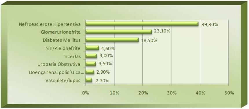 Figura 1. Distribuição das doenças de base dos pacientes em hemodiálise atendidos em uma instituição privada de Natal segundo etiologia da IRC. RN, 2009.