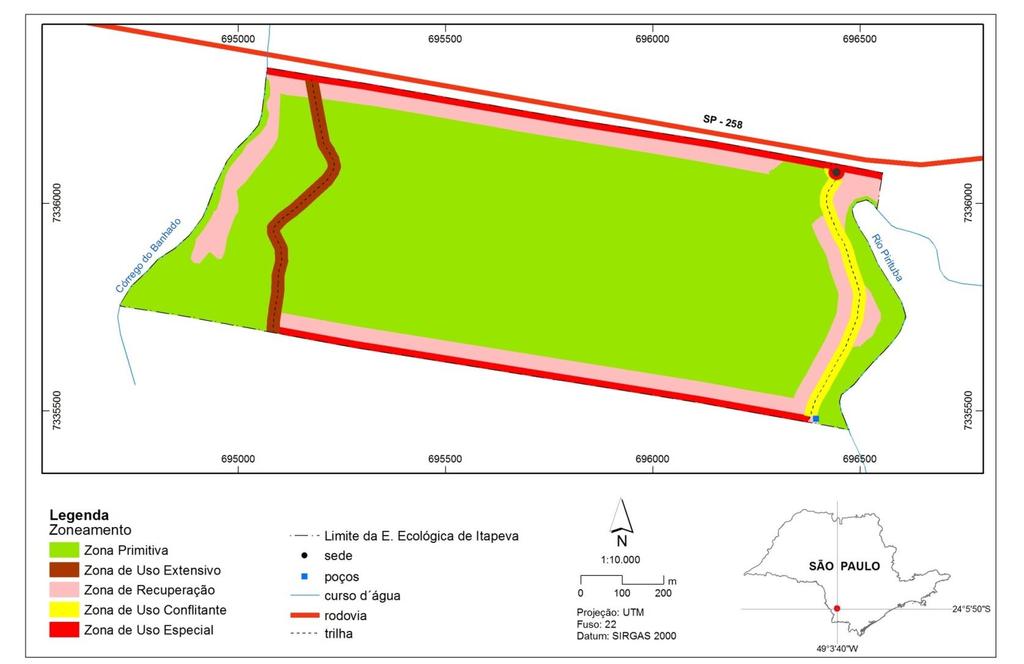 ZONEAMENTO INTERNO Zona Área (ha) Área (%) Zona Primitiva 81,42 76,26 Zona de Uso Extensivo 2,07 1,94 Zona de Recuperação 19,52 18,28