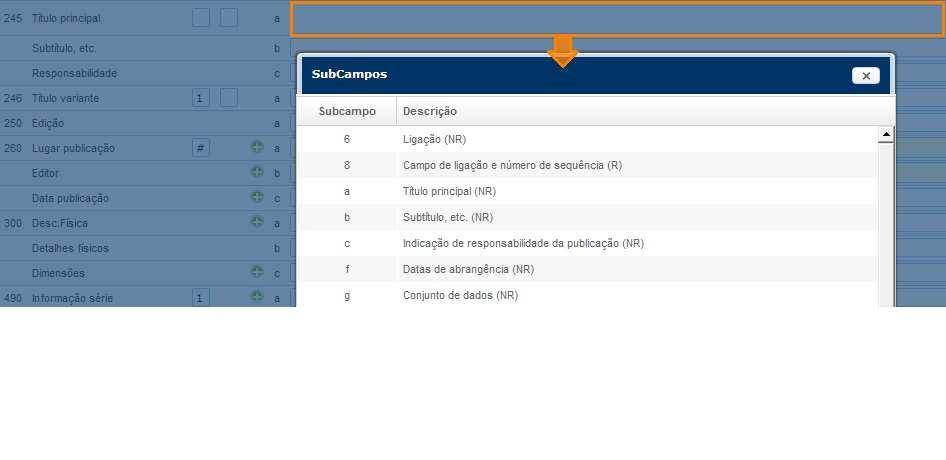Ajuda dos subcampos Clicar em cima de algum subcampo