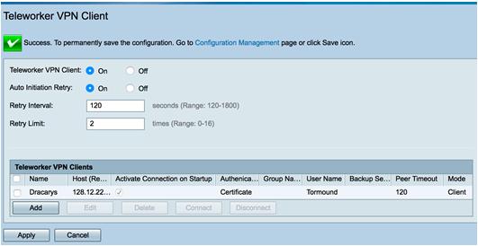 Você deve agora com sucesso ter configurado as configurações básicas para o cliente VPN do Teleworker no roteador do RV34x Series. Configurar os ajustes avançados Etapa 1.