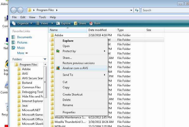 No Explorador do Windows selecione o ficheiro (ou pasta) que pretende analisar Clique com o botão direito do rato no objeto para abrir o menu de contexto Selecione a opção Analisar com o AVG para