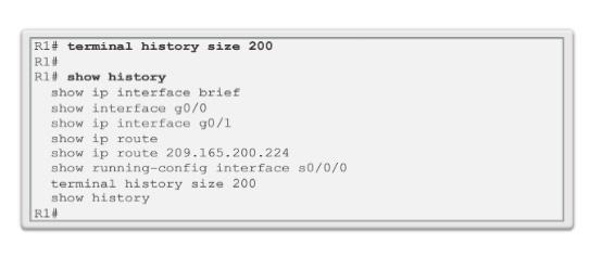 Verificar a conectividade de redes diretamente conectadas Recurso de histórico de comandos O recurso de histórico de comandos armazena temporariamente uma lista de comandos executados para acessar: