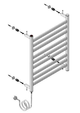 9.1 Ilustração para instalação do modelo Belle Figura 01 Lista de componentes. 1. Bucha Nylon; 2. Acabamento Suporte; 3. Chumbador; 4. Parafuso Philips; 5. Suporte; 6. Allen para suporte; 7.