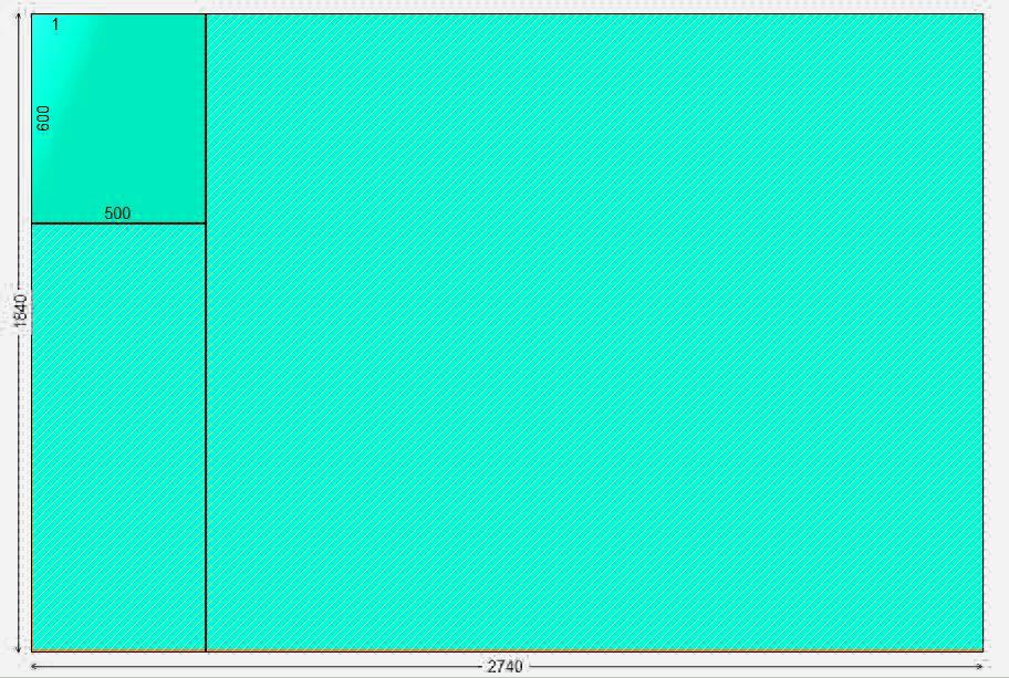 Exemplo 1: Peças do plano de corte: 1 peça de 500 mm x 600 mm.