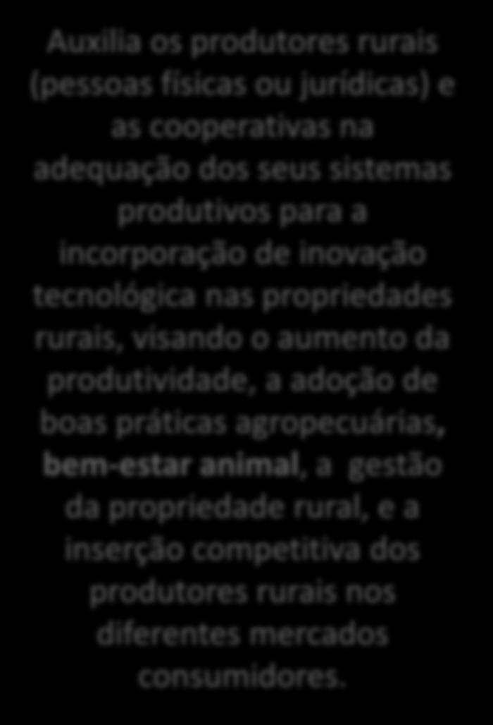 gestão da propriedade rural, e a inserção competitiva dos produtores rurais nos diferentes mercados consumidores.