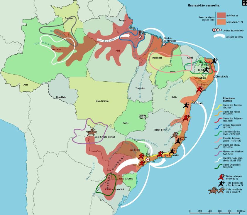 HISTÓRICO DA RESISTÊNCIA INDÍGENA Fuga dos aldeamentos e escravização, defesa das aldeias contra os bandeirantes e ofensivas à vilas e fazendas.