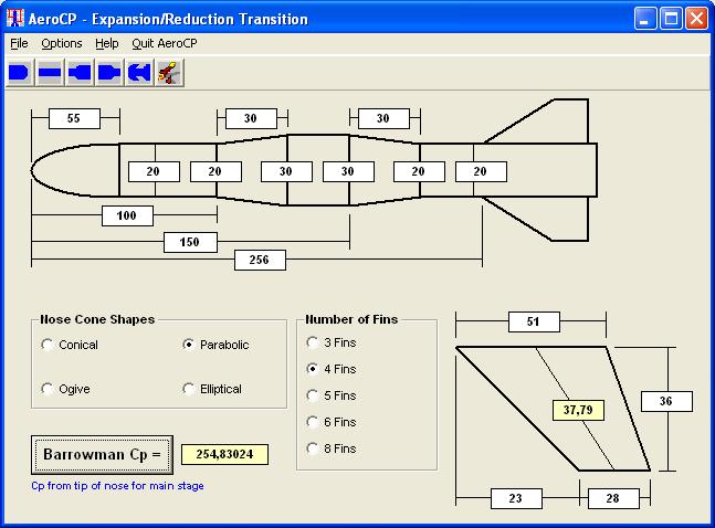 Conforme pode-se ver na Figura 5, o aplicativo AeroCP 3.0 também permite usar expansões ou reduções de seção, isto é, as chamadas transições de seção.