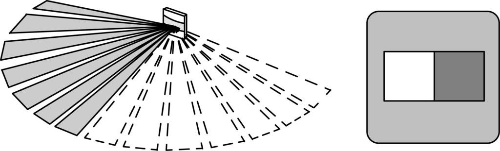 Imagem 10: Alcance com sentido de movimento radial do acessório do detetor de movimento 2,20 m, altura de montagem 1,10 m 1 25 % de sensibilidade 2 50 % de sensibilidade 3 75 % de sensibilidade 4 100