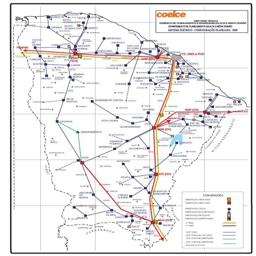 Âmbito do Sistema Elétrico - COELCE LT 500 kv 2 Circuitos TCU/PDD/TSA/SBT/FZB 1 Circuito ULG/MLG/QXD/FZB LTs 230 kv 3 Circuitos