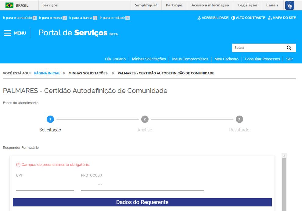 A seguir preencha o formulário para prosseguimento da solicitação do Serviço.