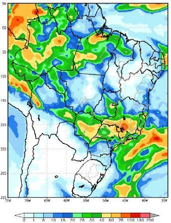 A atuação de áreas de instabilidade nas regiões Sul e Sudeste ocasiona chuva fraca nas bacias dos rios Paranapanema, Tietê, Grande, no trecho incremental a UHE Itaipu e em pontos isolados do São