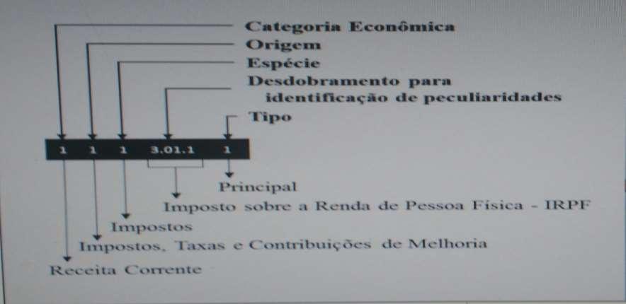 Quando, por exemplo, o imposto de renda pessoa física é recolhido, aloca-se a receita pública correspondente na natureza de receita código 1.