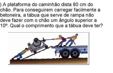 É dada a altura DC da serra 600m, a distância BC do avião à projeção vertical do ponto mais alto da serra (2km) e o ângulo de inclinação do avião durante a decolagem